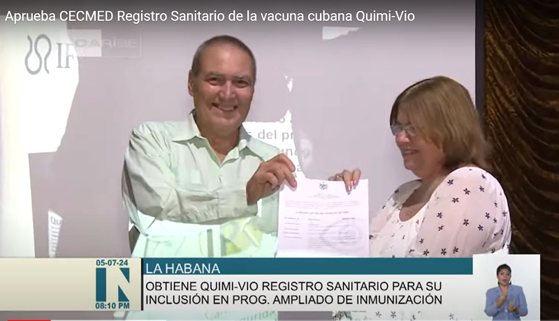 Aprueba CECMED Registro Sanitario de la vacuna cubana Quimi-Vio