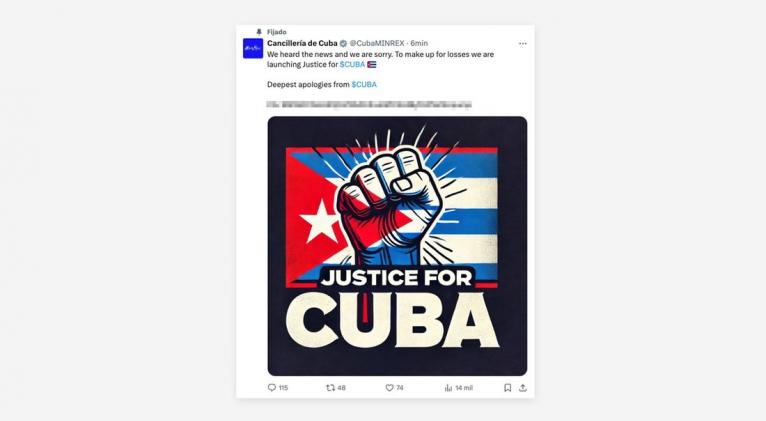 Hackean cuenta en X de la Cancillería de Cuba